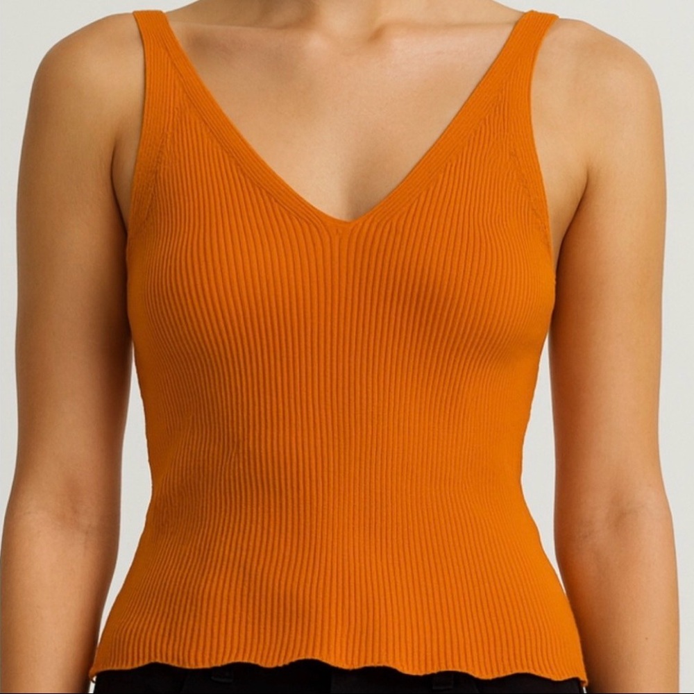 MNG Mango | Orange Ribbed Knit Tank Top | Size S (A157)✨